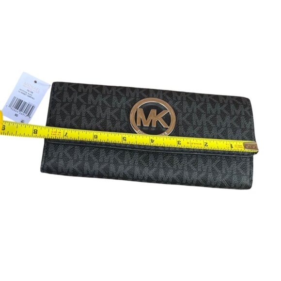 NWT Michael Kors  Black Fulton Flap ContinentalPebble Leather  MK Wallet - Picture 4 of 7